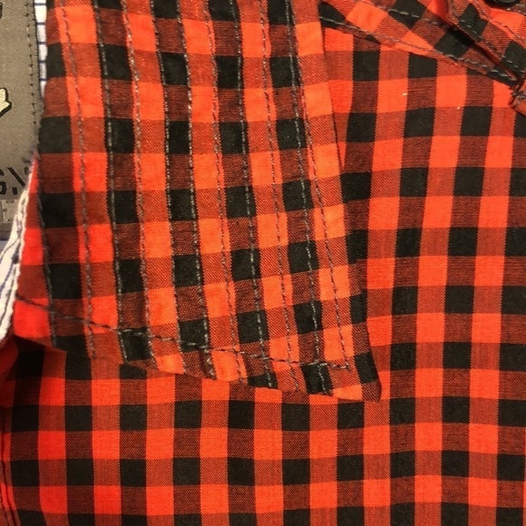 Men’s Sovereign CODE  Black and Red Gingham Top Stitching Detailing Button Down - Picture 8 of 13